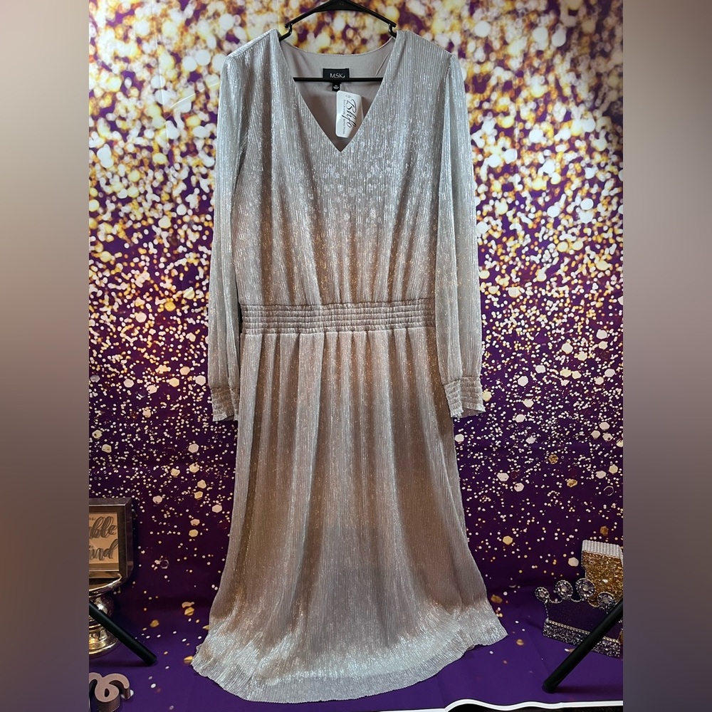 MSK Metallic Silver Long Sleeve Dress